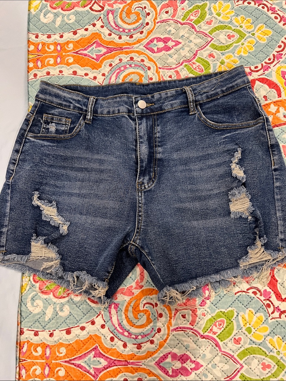 Dark Blue Distressed Denim Women's Shorts (Washed but never worn)